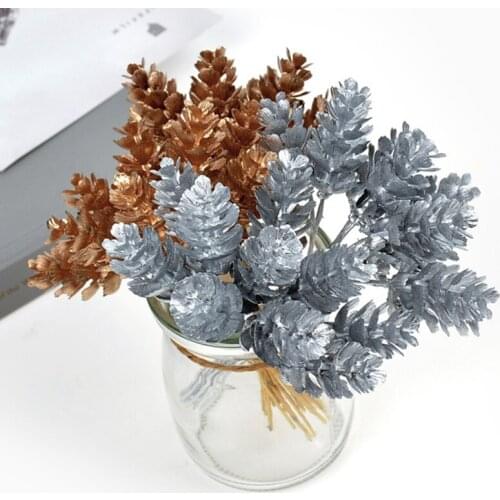 10pcs Silver Gold Leaves Artificial Plants Bouquet for Christmas Wedding Decoration DIY Scrapbook Handmade Craft Fake Flowers