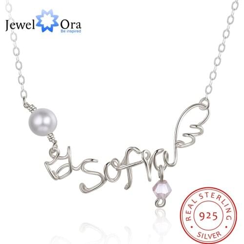 JewelOra Personalized Handmade 925 Sterling Silver Nameplate with Simulated Pearl Custom Name Pendant Jewelry Surprise Xmas Gift