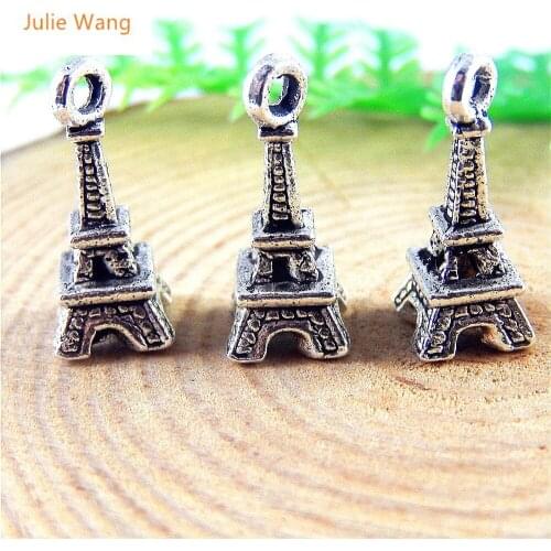 Julie Wang 30PCS Small Eiffel Tower Charms Antique Silver Color Alloy Necklace Pendant Bracelet Jewelry Making Accessory