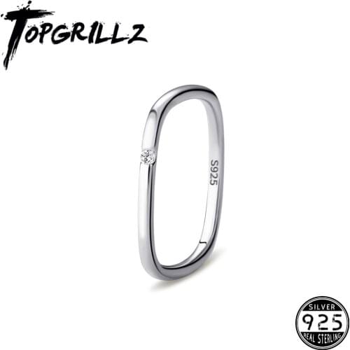 TOPGRILLZ 2021 New 925 Sterling Silver Square Rings With Prong Setting Stone Rings Girls Fashion Fine Jewelry Accessories