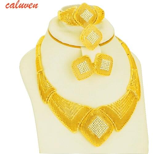 Wedding Gift Ethiopian Dubai Jewelry Gold Color sets for Bride Arab Africa Jewelry Gifts for Women Necklace/Earrings