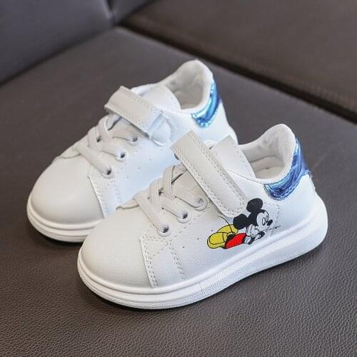 Mickey Girls cartoon white shoes boys sneakers primary school students kindergarten children board shoes breathable casual shoes