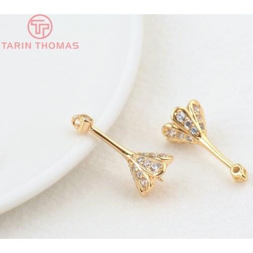 4PCS 8x18MM 24K Gold Color Brass with Zircon Flower Bead Caps Charms Connector High Quality Diy Jewelry Findings Accessories