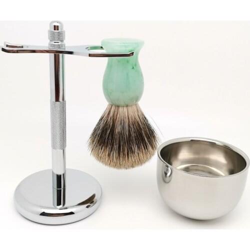TEYO Shaving Brush Set Include Shaving Stand Bowl and Two Band Fine Badger Hair Shave Brush