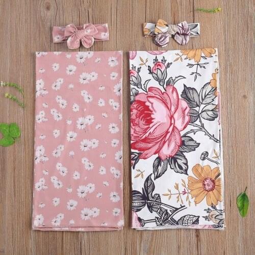 Cute Newborn Baby Boy Girl Floral Bedding Blanket Swadding Headband 2PCS Infant Clothes 100x100 cm