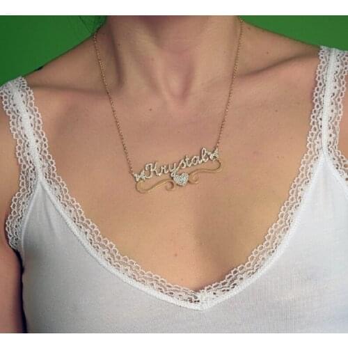 Customized Frosted Name Necklace Personalized Butterfly Heart Pendant Stainless Steel Nameplate Chocker Jewelry For Women Gifts