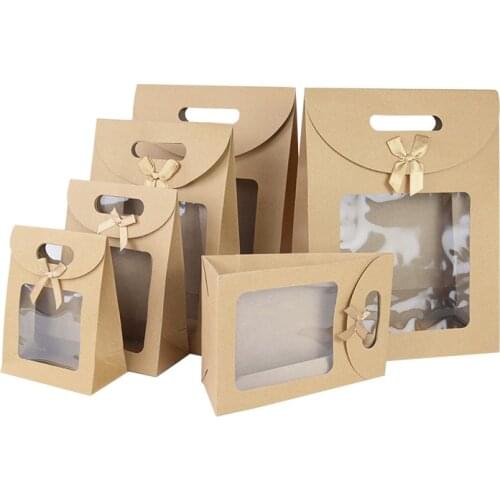 2pcs Kraft Paper Bags With Window Wedding Birthday Gift Package Paper Bag Event Party Christmas Package Bolsas De Papel Marron