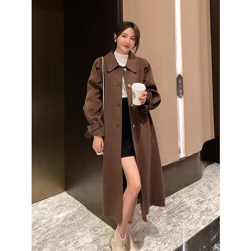 Double sided cashmere coat womens middle and long winter 2021 new high-end temperament over the knee wool coat