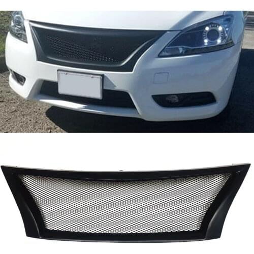 For Nissan Sentra 2013-2015 Front Grille Honeycomb Style Matte Black Replacement Upper Bumper Engine Hood Mesh Air Vent Grill