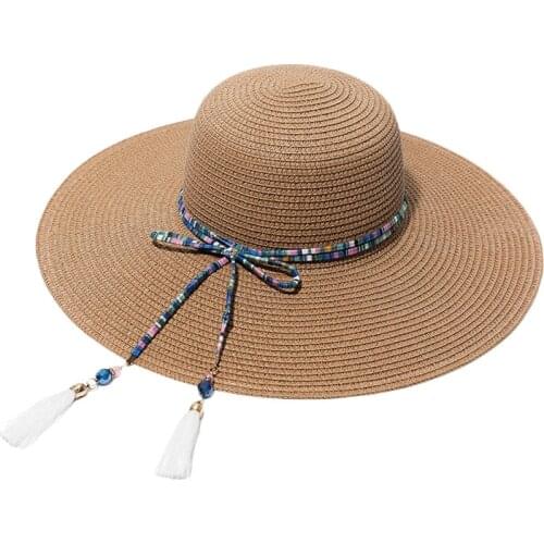 Summmer Shell Beach Straw Hat Women Visor Wide Brim Panama Sun Hats Foldable Girl Ladies Boho Beach Cap Travel