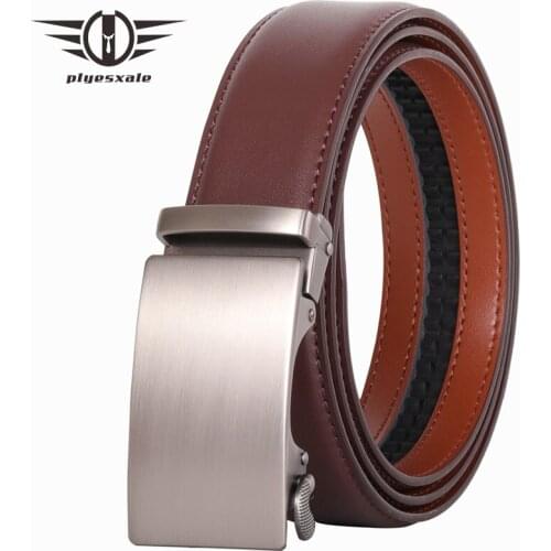 Plyesxale 2020 Men Belt Genuine Leather Luxury Brand Fashion Designer Waist Belt Mens Automatic Belts Black Brown Green Red B83