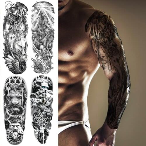 Fake tattoo sleeves sexy mens tattoo skull god wings totem temporary tattoos for men boys beauty body art stickers waterdecal