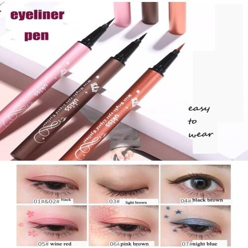 Makeup Eyeliner Pen beginner waterproof fast dry black brown wine red blue Easy to outline the big eye