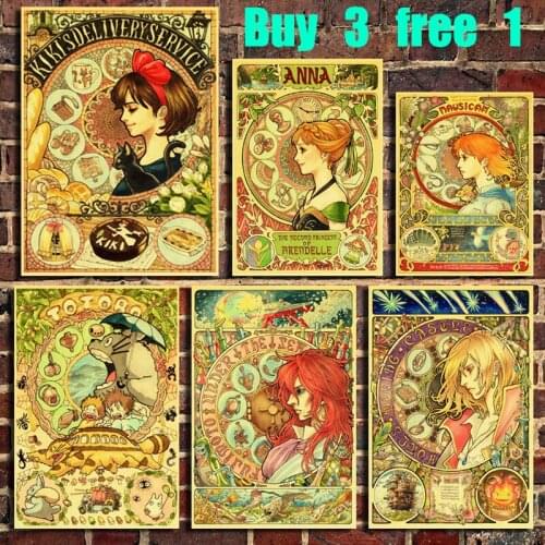 Japanese Anime Hayao Miyazaki movie Retro Kraft Paper Poster Bar Office Coffee Shop Home Art Wall Painting