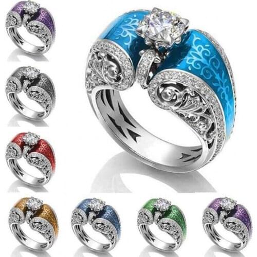 Drop Shipping Vintage Fashion Jewelry 925 Sterling Silver Round 5A Cubic Zirconia Eternity Hollow Flower Wedding Band Ring Gift