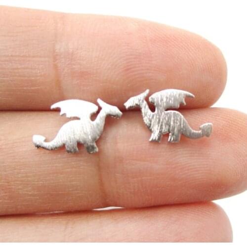 SMJEL New Tiny Dinosaur Stud Earrings Matte Dragon Silhouette with Wings Earrings Women Animal Handmade Jewelry Teens Gifts