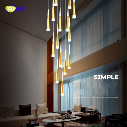 FUMAT Modern DIY Rotates Gold K9 Crystal Stainess Steel LED Pendant Lighting Luxury Stairs Lamps For Dining Room Duplex House
