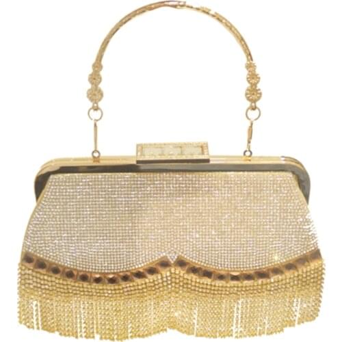 066F Womens Evening Bag Gold Retro Clutch Bags Crystal Beaded Rhinestone Sparkly Crossbody Bag Wedding Party Bridal Purse