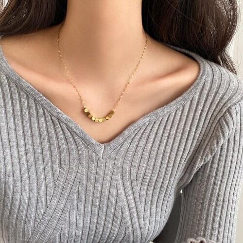 TIMEONLY Temperament Square Metal Pendant Necklace Golden Color Small Linked Chain Sweater Necklaces for Women Festival Jewelry