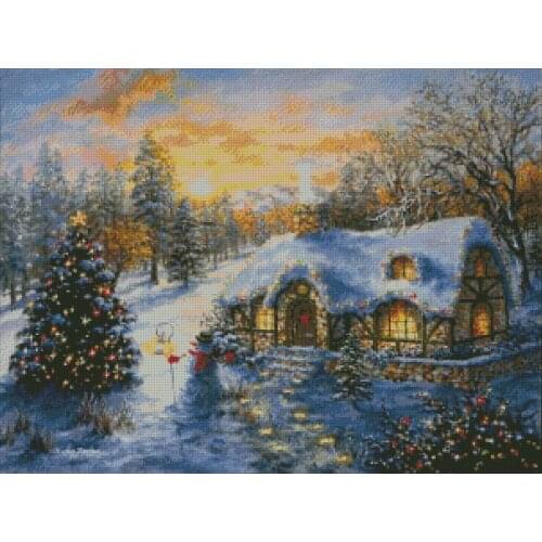 Top new Embroidery Counted Cross Stitch Kits Needlework - Crafts 14 ct DMC DIY Arts Handmade Decor -snowing house