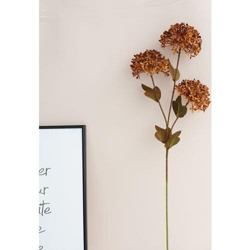 3-heads Hydrangea Ball Artificial Silk Flower Branch Wedding Party Home Decoration Fake Flowers Plants