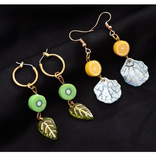 New Women Summer Beach Pearl Earrings Fruit Earring Clay Jewelry 2021 Trendy Stainless Steel Circle Drop Dangle Earings