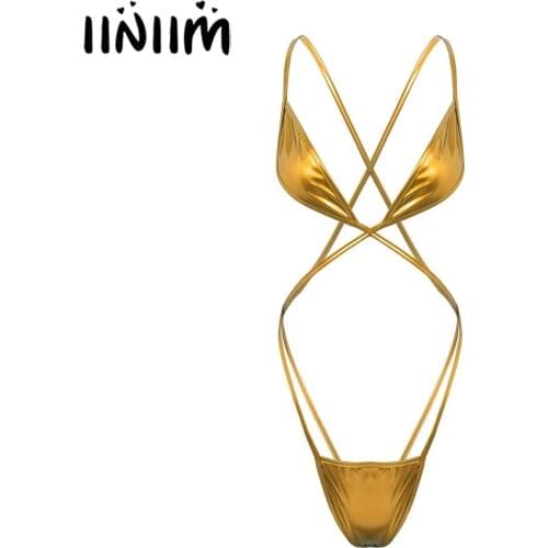 Womens Femme body latex Erotic Catsuit Shiny Metallic Mini Micro Bikini Open Butt Sissy Lingerie Teddies Clubwear Costumes