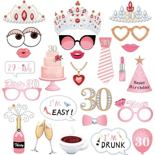 25pcs 30 Years Old Queen Happy Birthday Photobooth Props Party Decorations Celebrate 30th Birthday Photobooth Props Party Favors