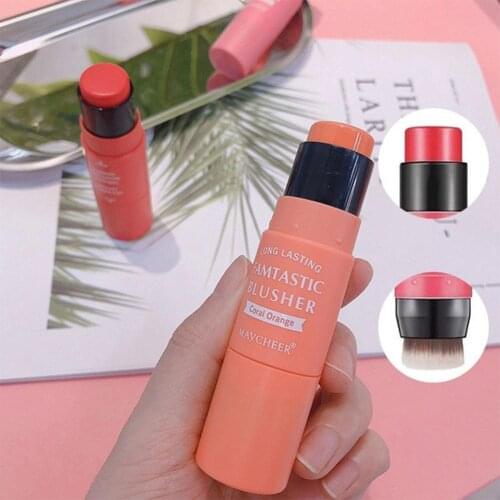 3 Colors Double-headed Blush Stick Moisturizing Face Powder Blusher Face Brighten Rouge Stick Peach Creamy Blush Make 8g