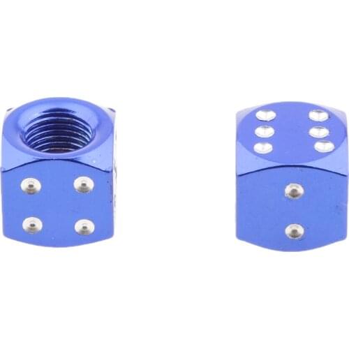 4Pcs Car Truck Motocycle Dice Shape Wheel Tire Valve Stem Cover Cap (Blue)