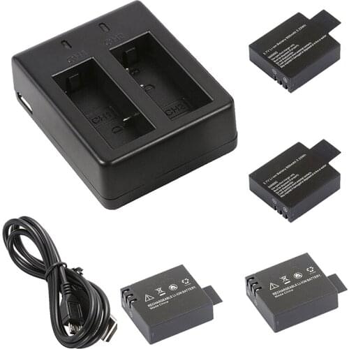 4x 3.7V 900mAh Battery + Dual USB Charger for SJ4000 Sport Camera OS480, Black