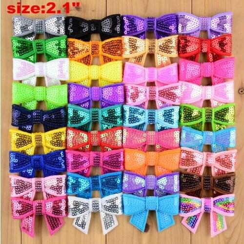300pcs/lot Wholesale 2.1" Glitter Sequined Bows DIY girls Headband Shoes Accessories 36 Color U Pick HDJ14