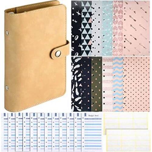 A6 PU Leather Notebook Binder 6 Ring Binder Sets,12 Budget Envelope Systems,12 Expense Budget and 24 Bill Plan Labels