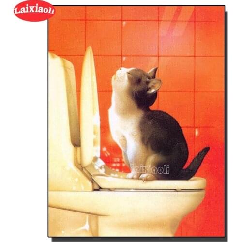 Diy Diamond Embroidery toilet Cat Cross Stitch Kits Diamond Painting Set funny Animal Picture Of Rhinestones wc wall Decoration
