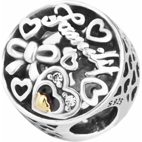 Family Tribute Charm Beads for Silver 925 Original Charms Bracelets Women Jewelry Golden Shine Heart Beads for Jewelry Making