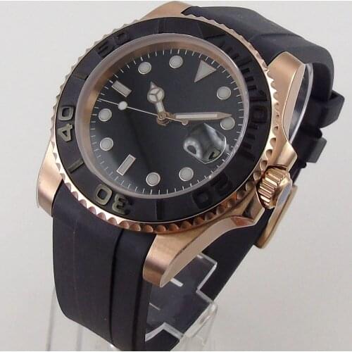 SUB Japan 24 Jewels NH35 All Rose Gold Automatic Mens Watch Ceremic Bezel Screw Crown Brushed Insert Sterile Dial