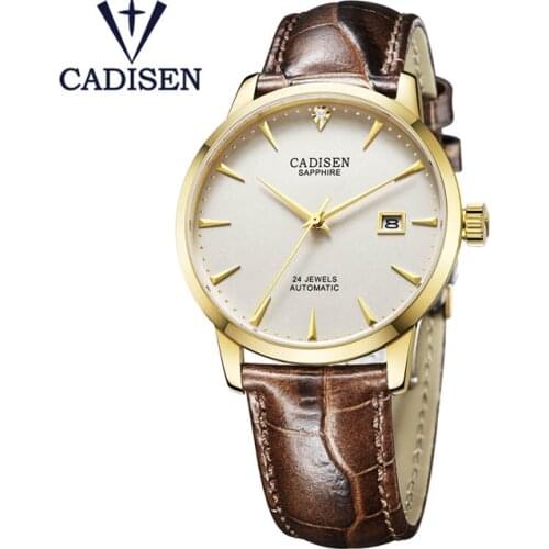 CADISEN Men Watch Brand Luxury Mechanical Wristwatches Waterproof 50M Genuine Leather Rhinestone Male Clock Relogio Masculino