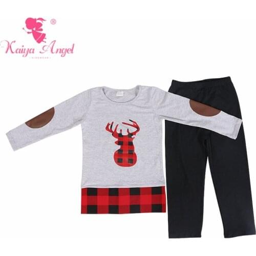Kaiya Angel 2018 Christmas Children Red and Black Plaid Deer Toddler Girl Boutique Kids Clothing Fall Winter Boutique Outfits