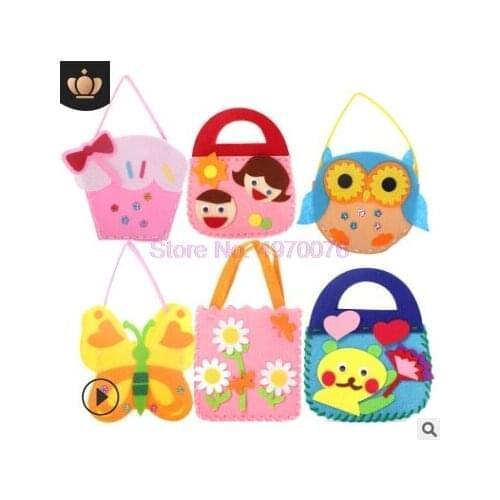 DHL 500pcs DIY Traning Toy Children Mini Bags Non-woven Cloth Colorful Handmade Bag Cartoon Animal Children Sewing Toy Handbags