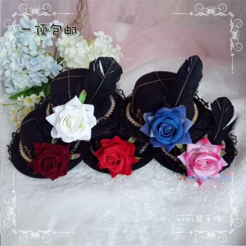 Gothic Rose British hat spread Coser hairdressing hat Lolita kills dark chain feathers