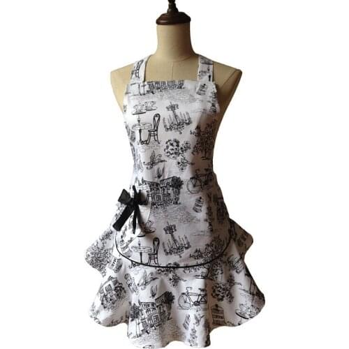 JS Cafe Toile Retro Woman Kitchen Cooking Waitress Salon Apron Avental de Cozinha Divertido Tablier Cuisine Pinafore Apron