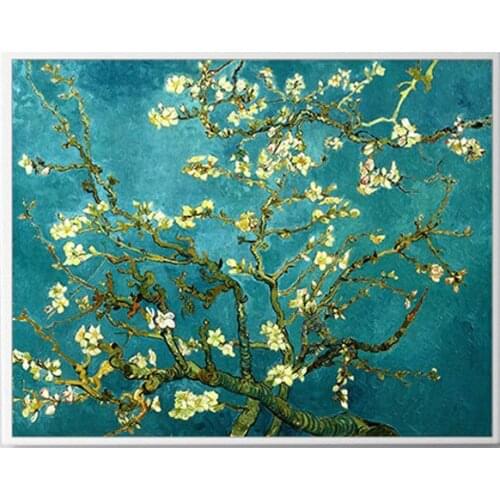 Flower Van Gogh Paintings Apricot Almond Oil Painting Living Bedroom Cotton Canvas Cross Stitch Kits 100% Accurate Printed