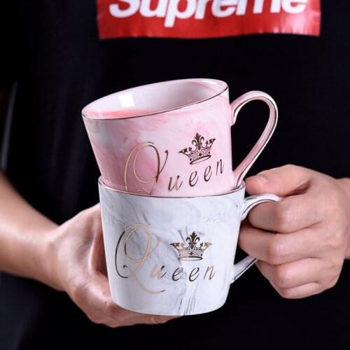 Marble Ceramic Cup With Handle Bronzing Flamingo Pattern Milk Coffee Tea Cup Fashion Breakfast Juice Home Couple Water Cup