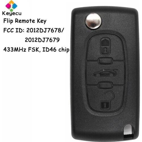 KEYECU Flip Remote Key With 3 Buttons & 433MHz & ID46 Chip - FOB for Peugeot 408 2005-2011 FCC ID: 2012DJ7678/ 2012DJ7679 (FSK)