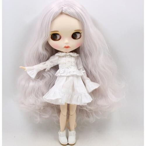 ICY DBS Blyth Doll For No.BL1003/1327 Grey pink hair Carved lips Matte face with eyebrow customized face Joint body 1/6 bjd