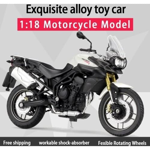 1:18 TRIUMPH TIGER 800 Alloy Diecast Retro Motorcycle Model Workable Shork-Absorber Toy For Children Gifts Toy Collection