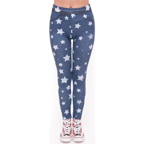 Fashion leggins mujer Blue Jeans With Stars Printing legging sexy feminina leggins fitness Woman Pants workout leggings