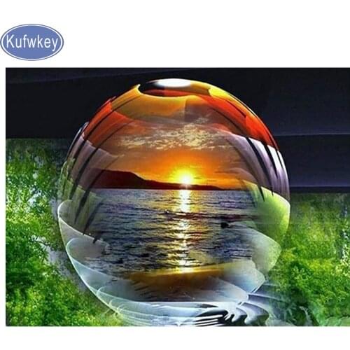 Seaside Diamond Embroidery Glass ball 5diy diamond painting sunrise,3d Cross Stitch,5d Diamond mazayka Mosaic Pattern,wall decor