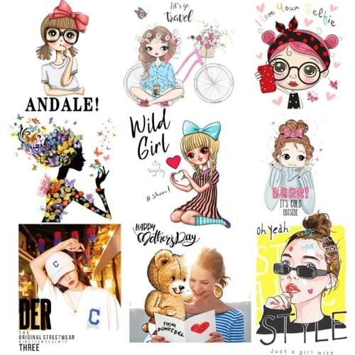 Cartoon Girl Stickers Iron on Transfers On Clothes Sticker For Clothes Beautiful Girl Heat Transfer Vinyl For Clothing T-Shirts