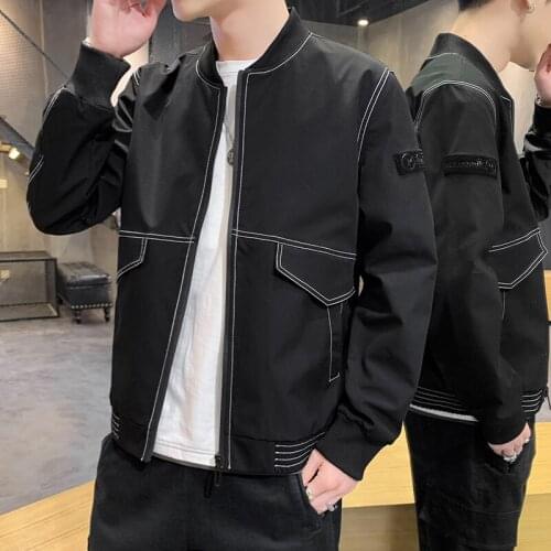 Hawaifish brand mens jacket Spring and autumn Korean style trendy baseball uniform Slim casual handsome stand-up collar clothes